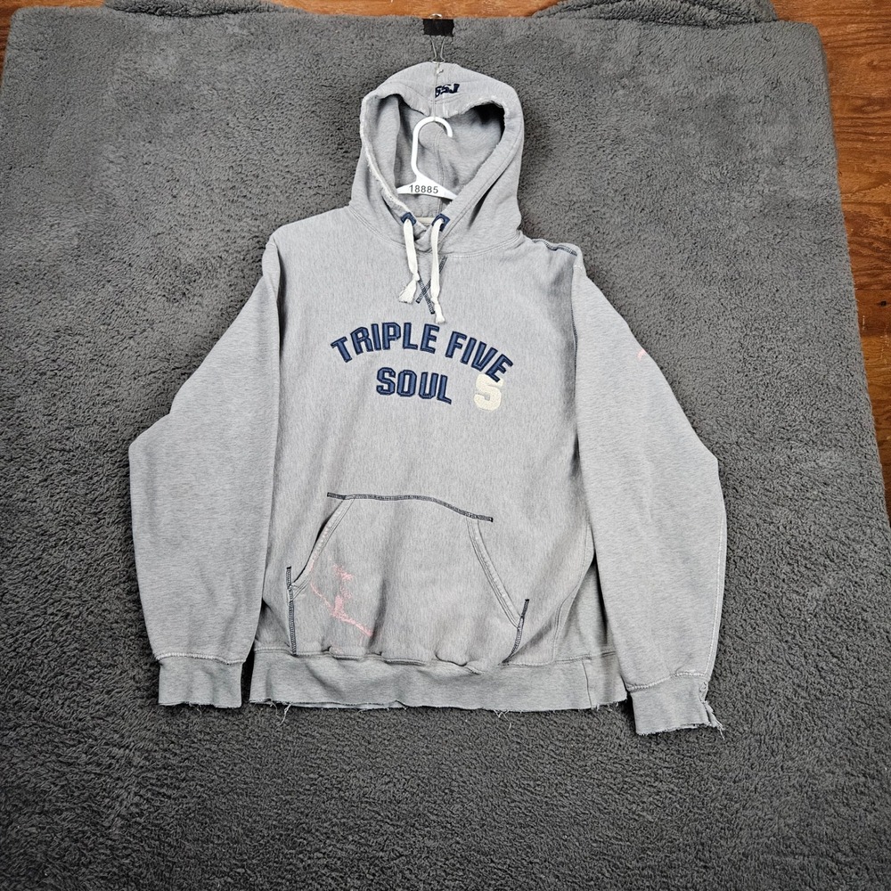 Triple Five Soul Gray Hoodie Pullover Spell Out Logo Casual Size‎ L